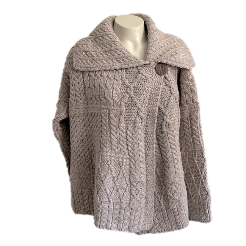 Carraigdonn irish 100% merino wool one button patchwork cardigan M /L ?